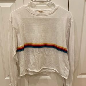 Brandy Melville White Crop Top With Rainbow Stripe